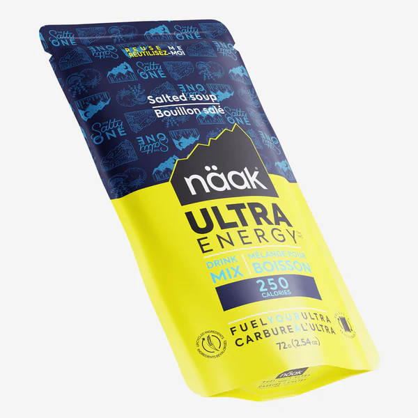Embalagem flexível azul e amarelo de bebida energética näak Ultra Energy