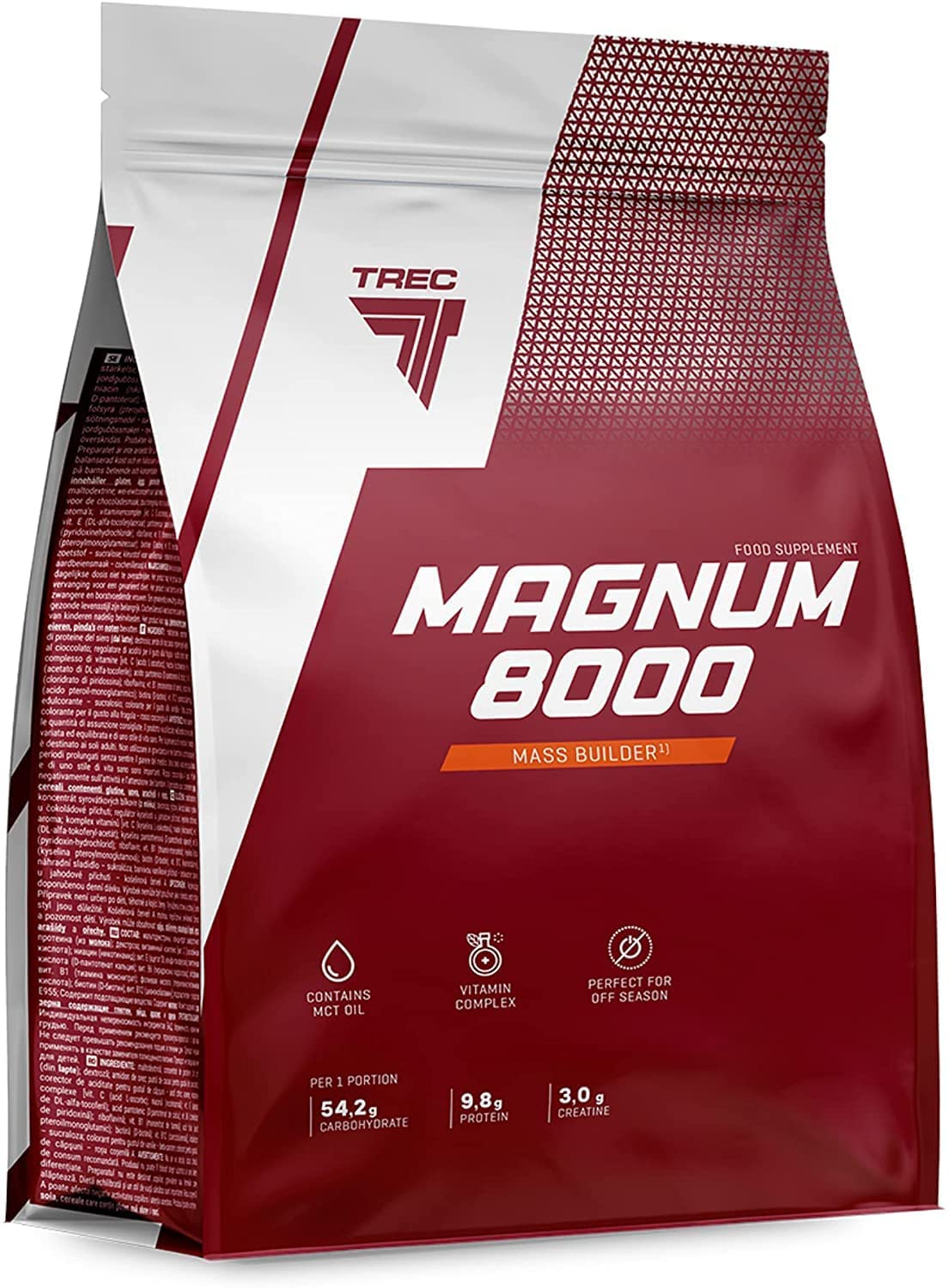 Embalagem do suplemento alimentar Magnum 8000 da Trec, vermelho e branco