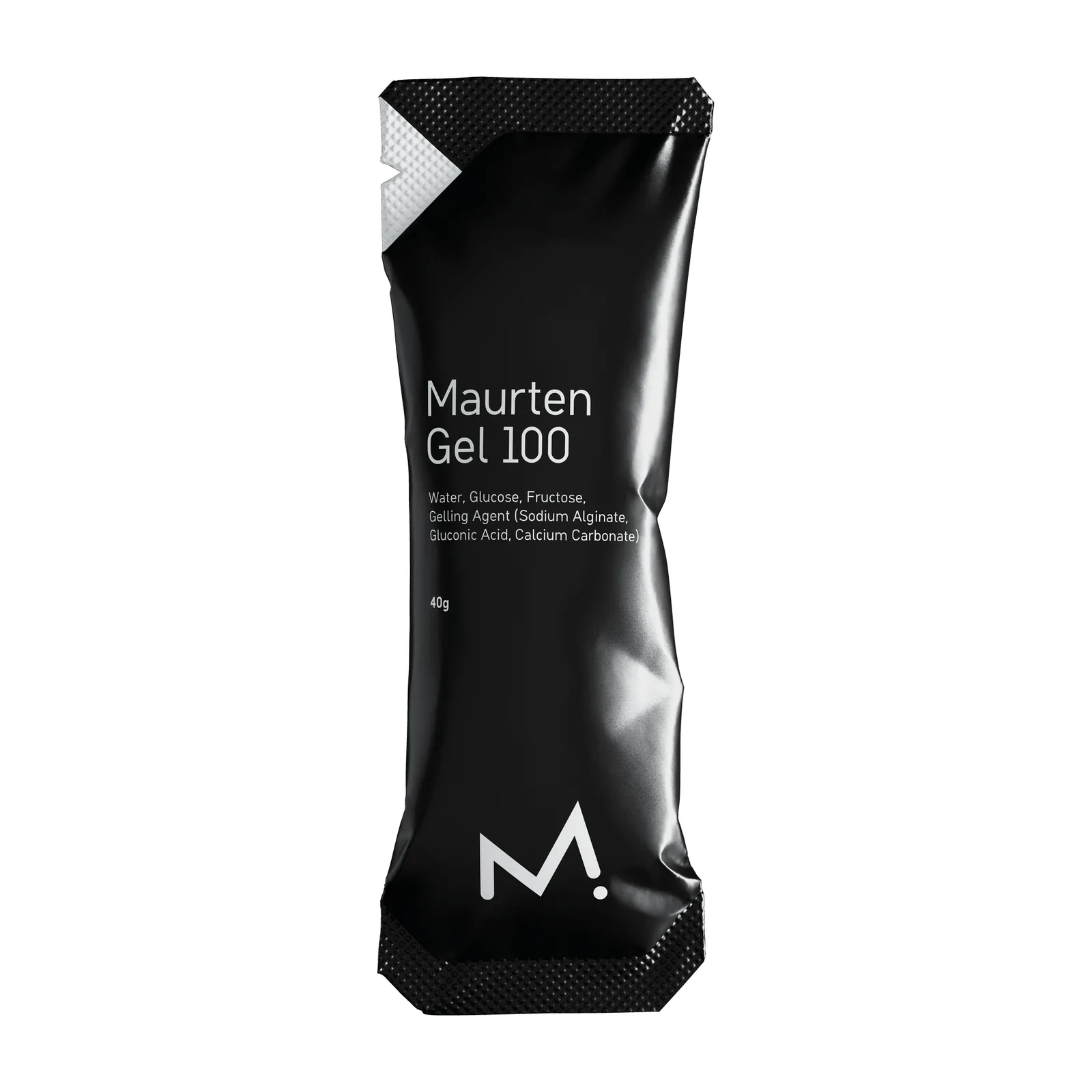 Maurten Gel 100 – 40g Embalagem preta de gel energético Maurten Gel 100 com texto branco