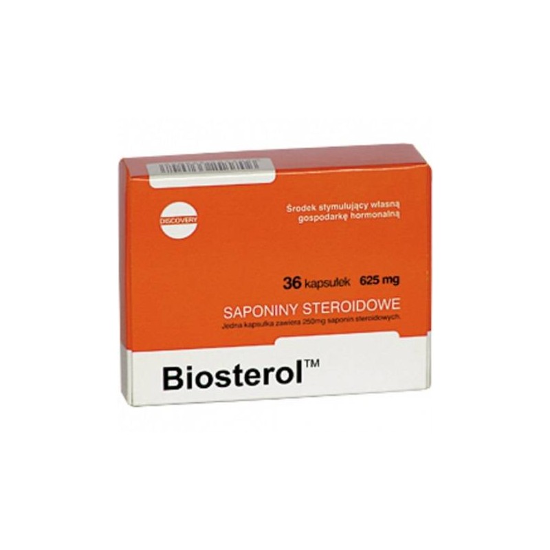 Caixa de comprimidos Biosterol laranja e branca com 36 cápsulas