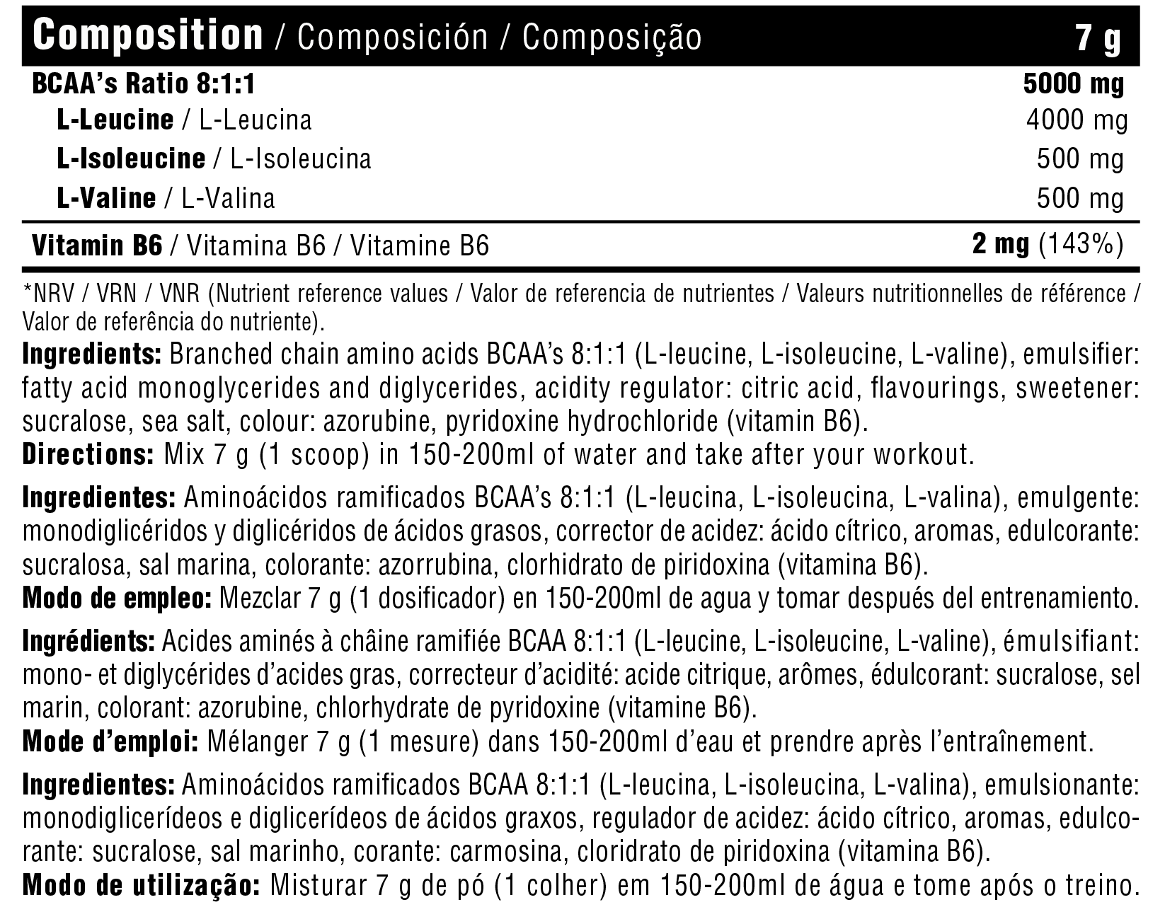 Texto sobre composição em fundo preto com indicação de peso 7 g