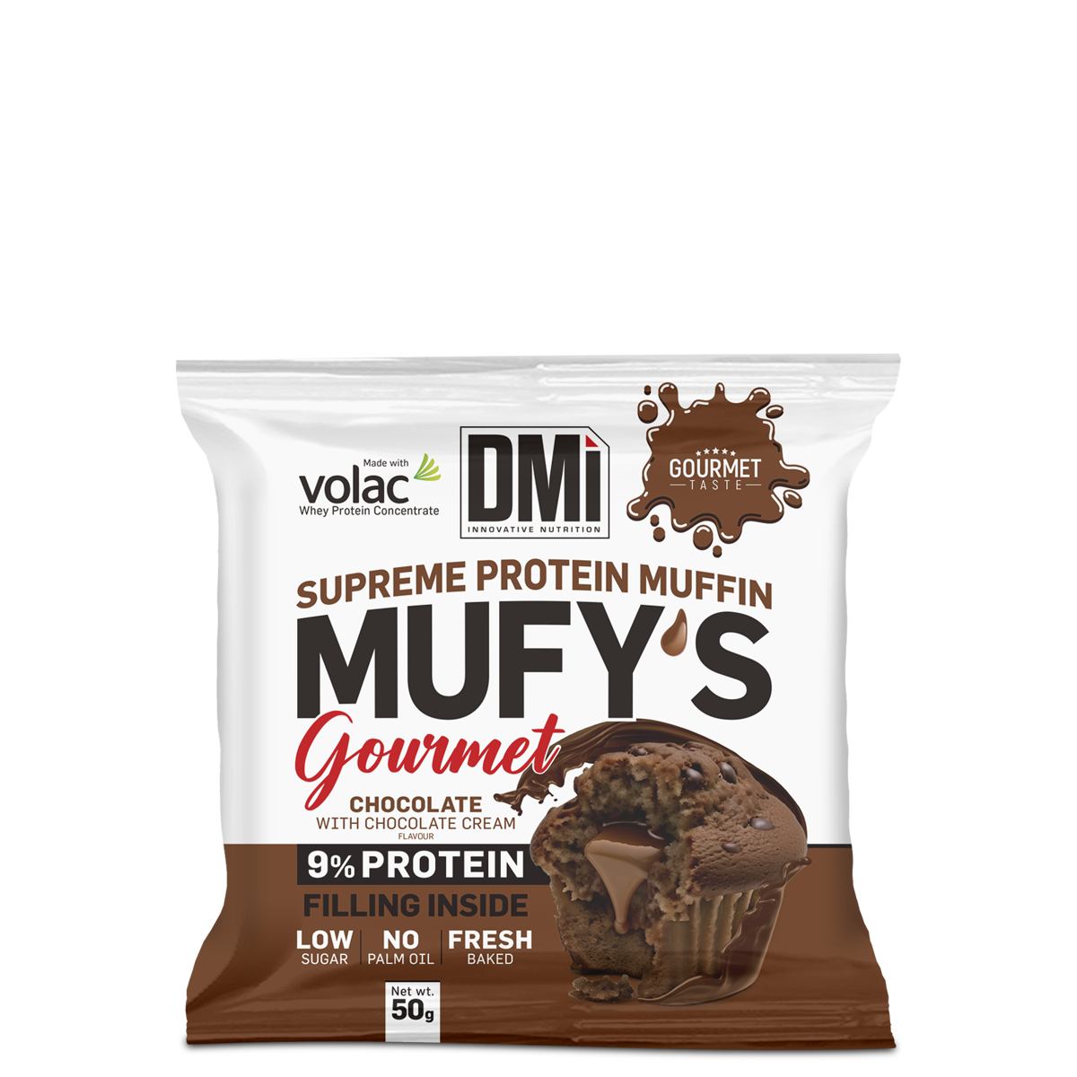 Pacote de muffin proteico Muey's Gourmet sabor chocolate com 9% proteína