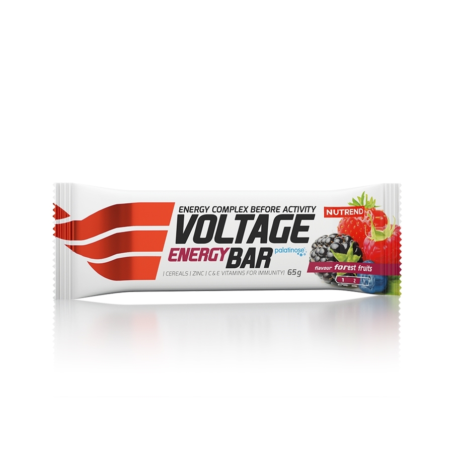 Barra energética Voltage Energy Bar sabor frutos vermelhos na embalagem branca e vermelha