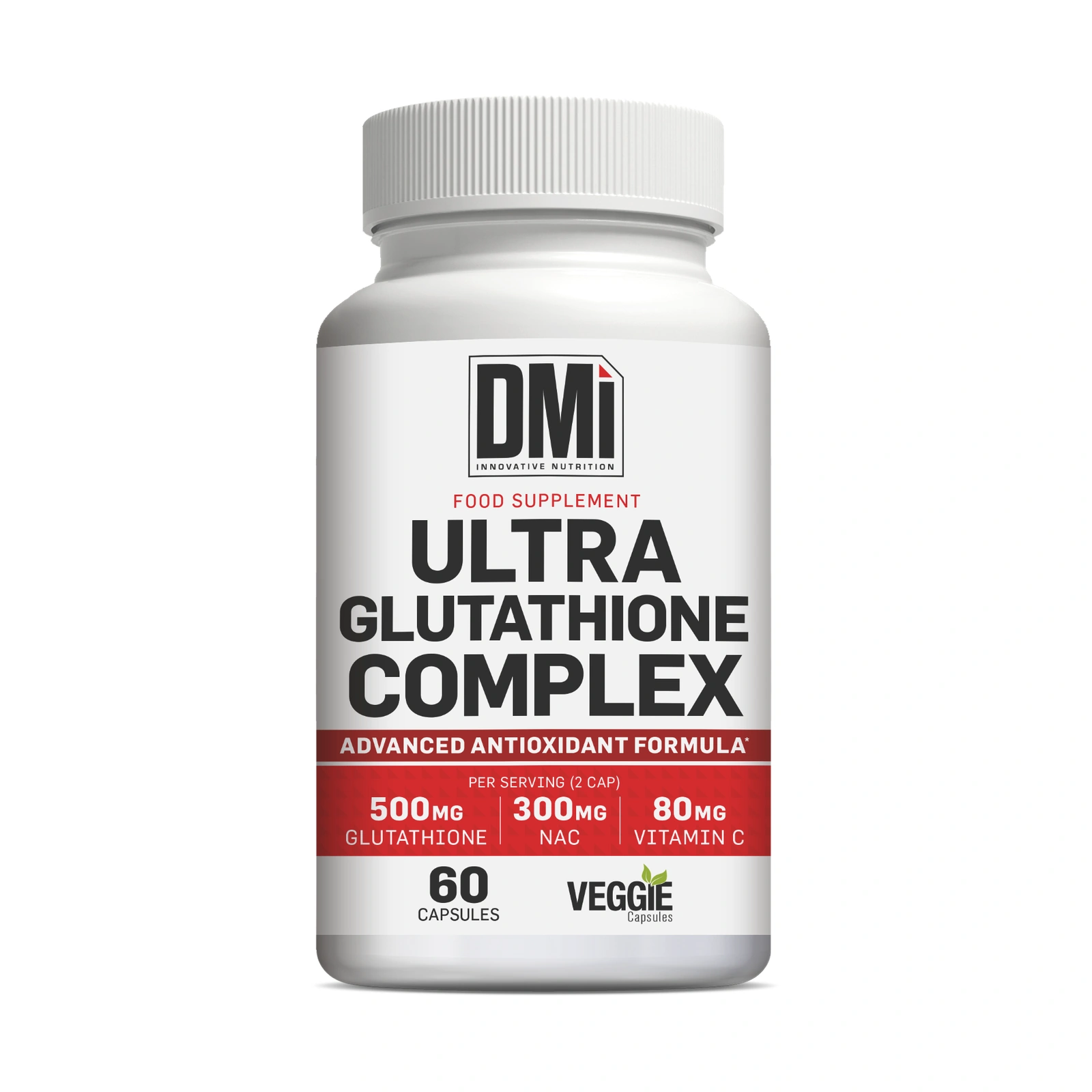 ULTRA GLUTATHIONE COMPLEX DMI — 60 Cápsulas Frasco branco do suplemento Ultra Glutathione Complex da DMI