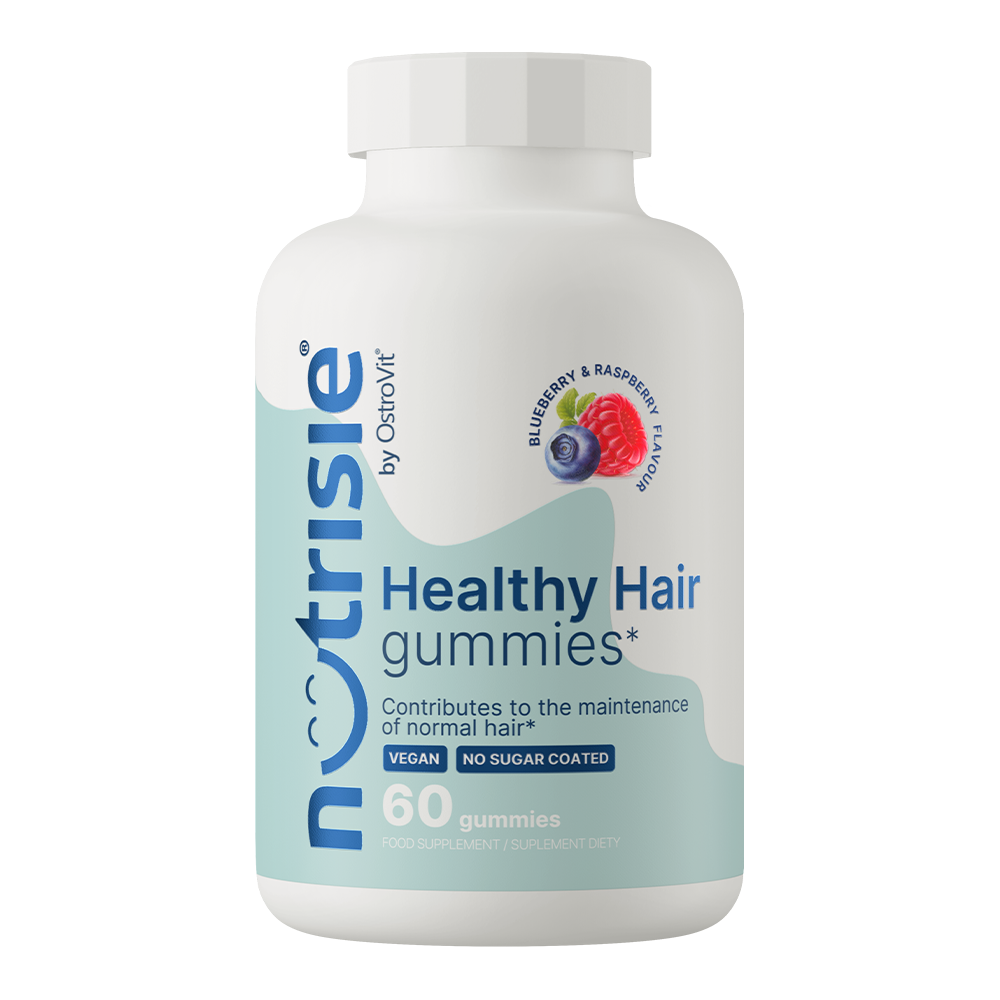 Frasco branco de suplemento alimentar Notrisie Healthy Hair gummies