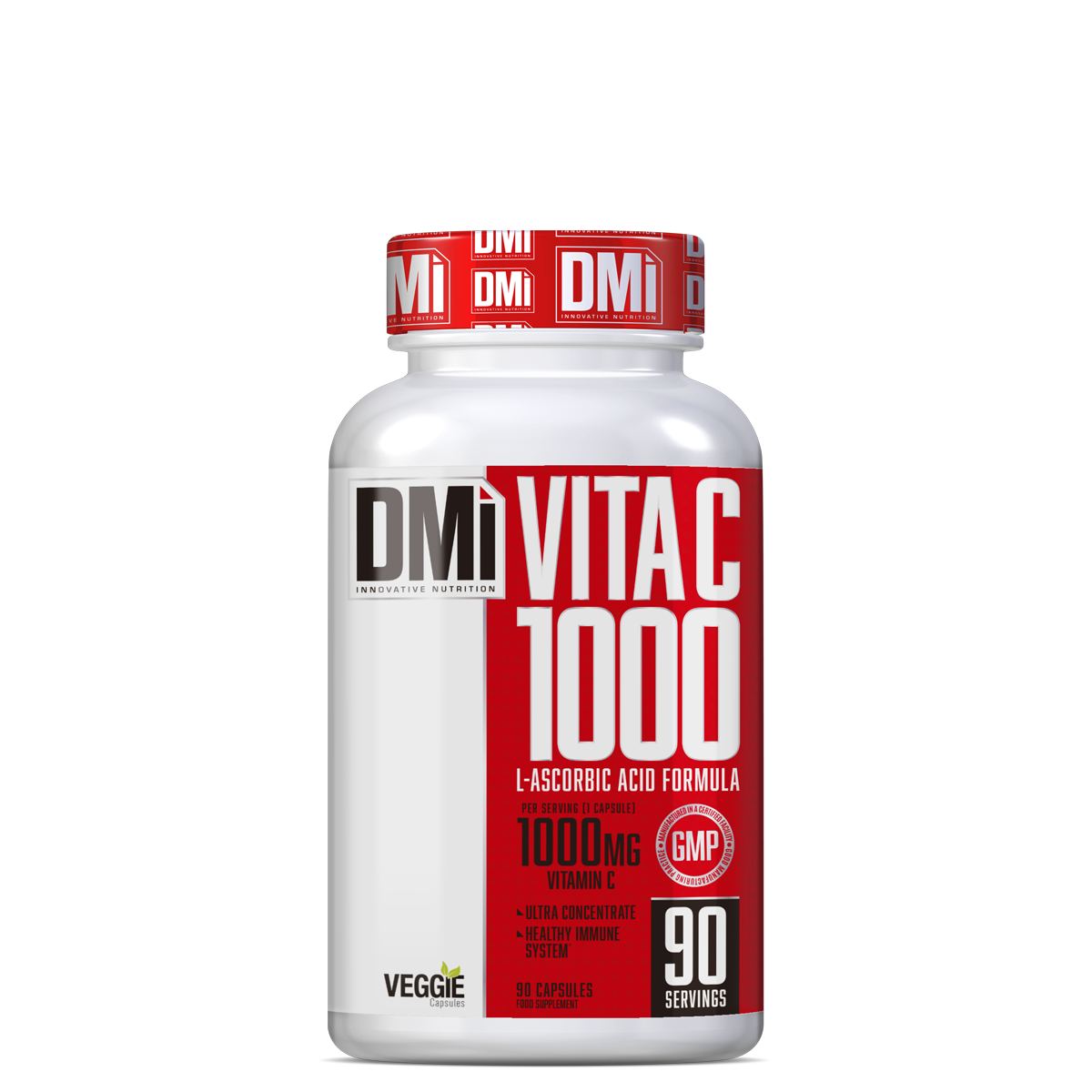 Frasco de suplemento vitamínico DMi VITAC 1000 com 90 cápsulas e 1000 mg vitamina C