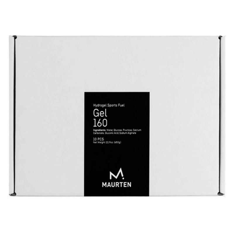 Caixa branca com etiqueta preta e texto do produto Gel 160 da MAURTEN