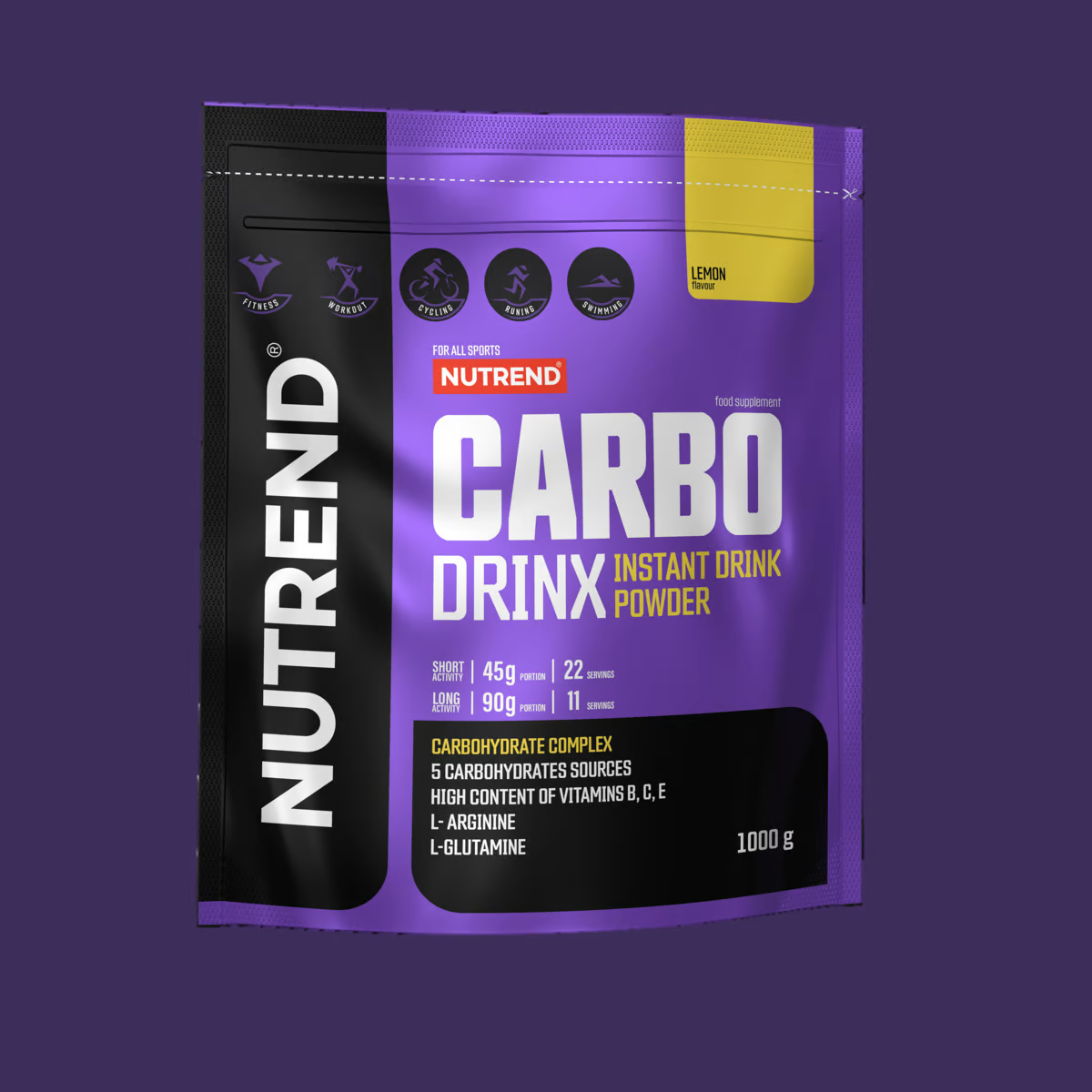 Pacote de pó para bebida CARBO DRINX da NUTREND, sabor limão