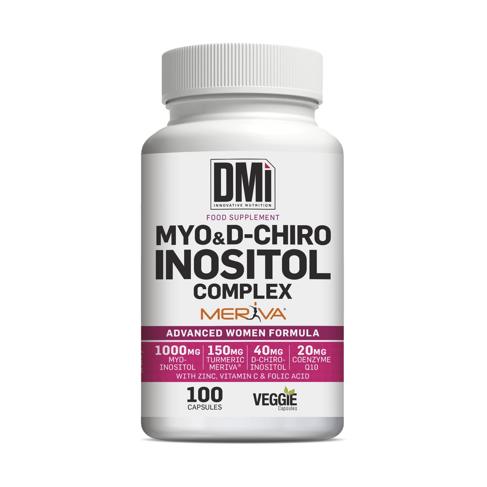 MYO & D-CHIRO INOSITOL COMPLEX DMI — 100 Cápsulas Frasco branco de suplemento alimentar MYO&D-CHIRO INOSITOL COMPLEX