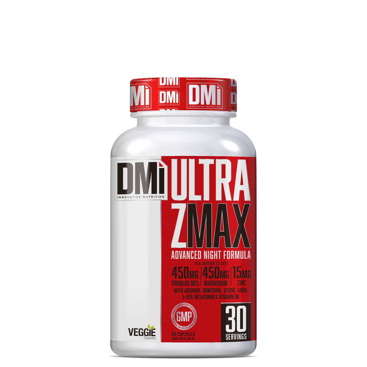 frasco branco de suplemento ULTRA ZMAX com rótulo vermelho e branco