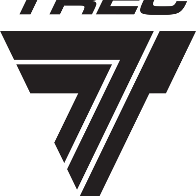 Logótipo preto com texto TREC e símbolo geométrico com número 7
