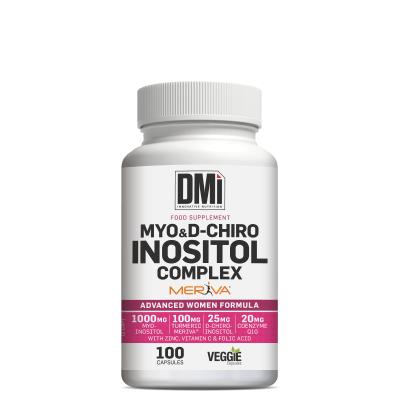 frasco branco de suplemento alimentar MYO & D-CHIRO INOSITOL COMPLEX da marca DMI