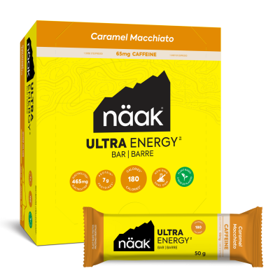 Embalagem e barra energética näak Ultra Energy Caramel Macchiato