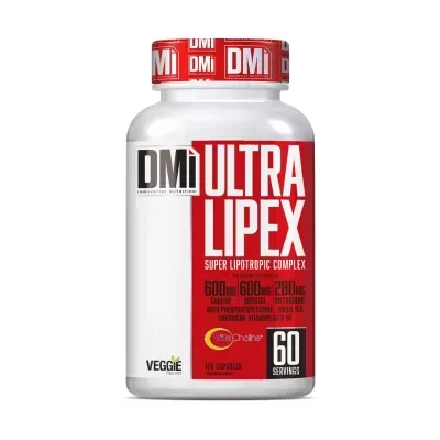Frasco branco de suplemento ULTRA LIPEX com rótulo vermelho e branco