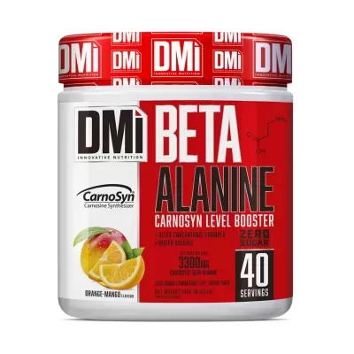 Recipiente de suplemento Beta Alanine DMi com sabor laranja e manga