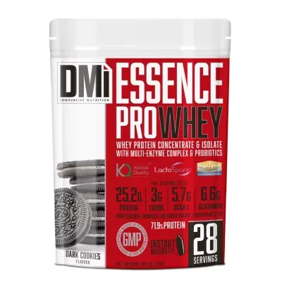 Embalagem do suplemento proteico DMi Essence Pro Whey sabor Dark Cookies