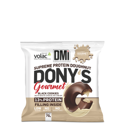 Embalagem de rosquinha proteica DONY'S Gourmet sabor Black Cookies com creme de chocolate branco