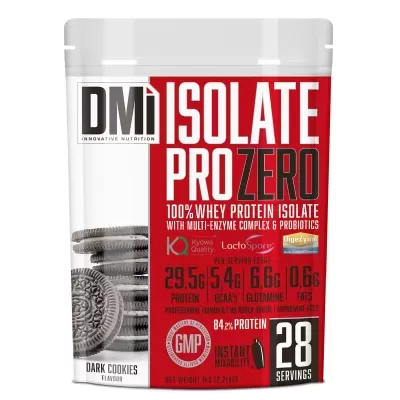 Embalagem do suplemento DMi ISOLATE PRO ZERO sabor Dark Cookies