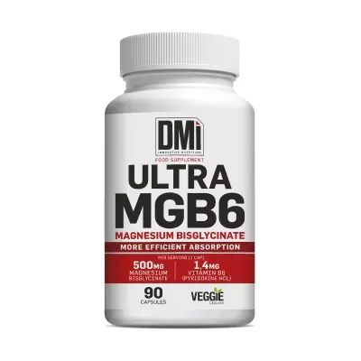 Frasco branco de suplemento alimentar DMi Ultra MGB6 magnésio bisglicinato