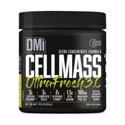 Frasco preto de suplemento alimentar CELL MASS Ultra Fresh 3.0 com tampa preta
