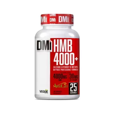 Frasco suplemento HMB 4000+ DMi com tampa vermelha e rótulo vermelho e branco