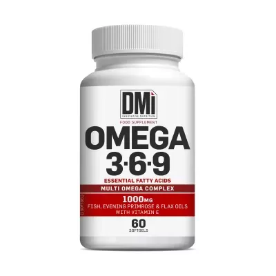 Frasco branco de suplemento Omega 3 6 9