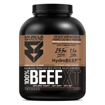 frasco preto de suplemento proteico Muscle Shadow