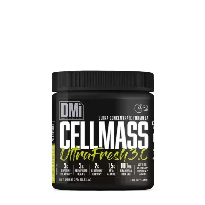 Suplemento alimentar Cellmass UltraFresh 3.0 com embalagem preta e texto detalhado.