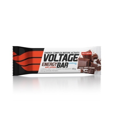 Barra energética Voltage Energy Bar com café em embalagem preta, branca e vermelha