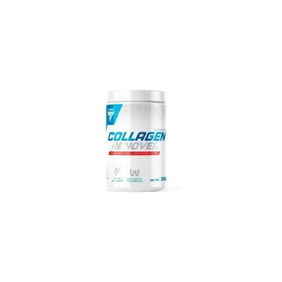 Embalagem branca de suplemento Collagen Renover com texto azul e detalhes vermelhos.