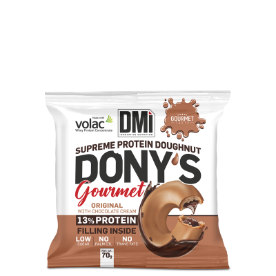 Embalagem do doughnut proteico Dony's Gourmet com creme de chocolate