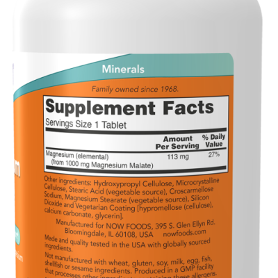 Frasco branco de suplemento mineral com rótulo laranja e tampa roxa