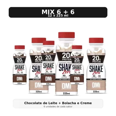 Garrafa de bebida proteica Essence Protein Shake Zero, 225 ml, com rótulo branco, preto e castanho.