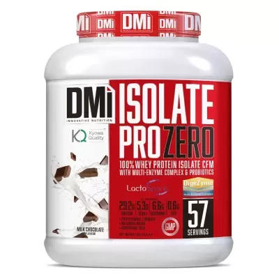 Saco de suplemento alimentar DMi ISOLATE PRO ZERO de whey protein sabor chocolate.