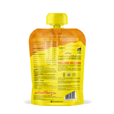 Saco de puré MAMASAN com embalagem amarela e tampa amarela