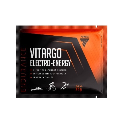 Embalagem de suplemento Vitargo Electro-Energy 35g laranja e preto