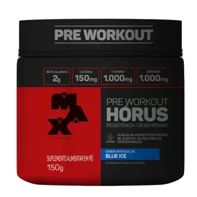 Embalagem de suplemento alimentar PRE WORKOUT HORUS preto e vermelho
