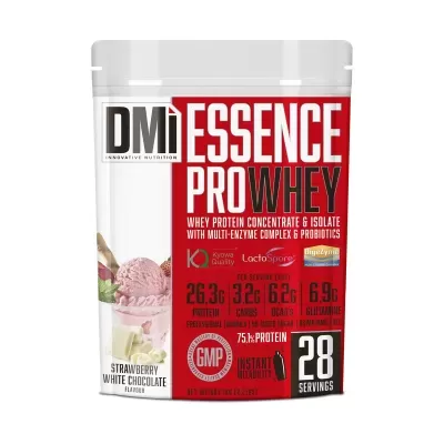 Embalagem de suplemento proteico whey sabor morango e chocolate branco