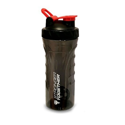 Garrafa desportiva de plástico fumado com tampa preta e bocal vermelho