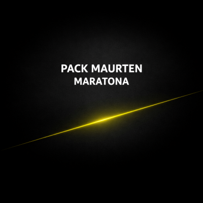 Texto branco PACK MAURTEN MARATONA sobre fundo preto com linha amarela diagonal luminosa