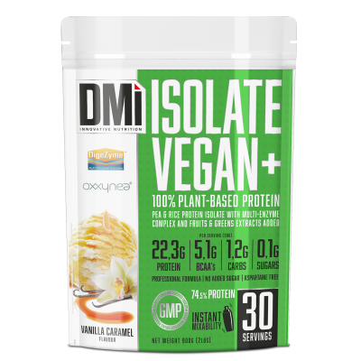 Saco do suplemento DMI Isolate Vegan+ sabor Vanilla Caramel