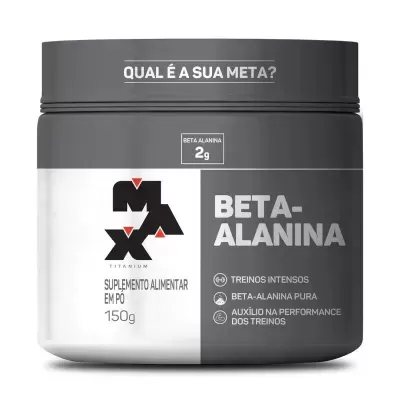 Frasco de suplemento alimentar Beta-Alanina da Max Titanium em cinza e branco