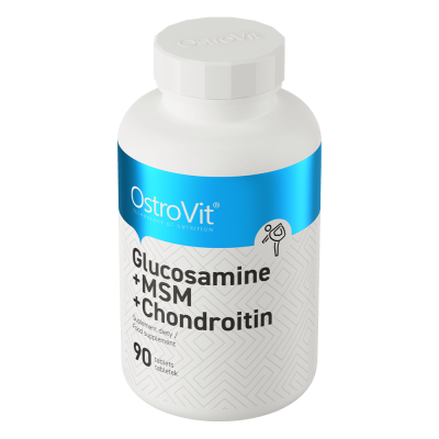 Frasco branco de suplemento OstroVit Glucosamine MSM Chondroitin