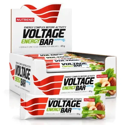 Barras energéticas Voltage Energy Bar sabor avelã em caixa branca