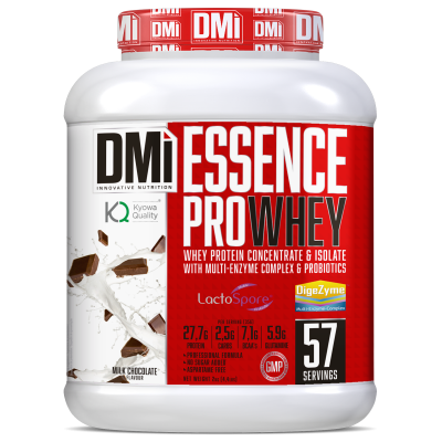 Recipiente de suplemento proteico DMI Essence Pro Whey sabor chocolate