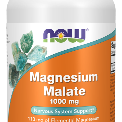 Frasco de suplemento Magnesium Malate 1000 mg da marca NOW