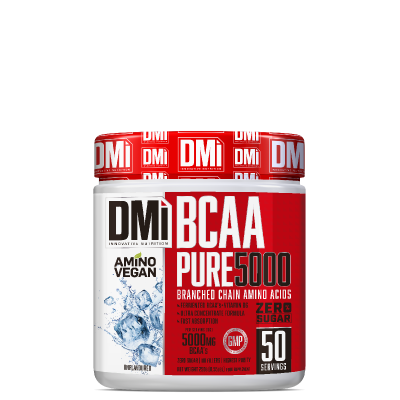 Recipiente branco com tampa vermelha de suplemento BCAA PURE 5000 DMi