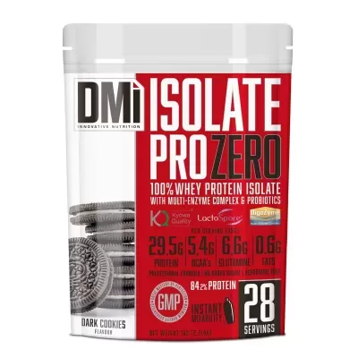 Embalagem de suplemento DMì Isolate Pro Zero sabor Dark Cookies