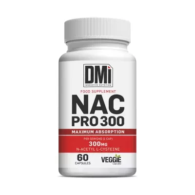 Frasco branco de suplemento alimentar NAC PRO 300 com 60 cápsulas veggie