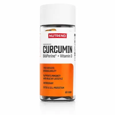 Frasco de suplemento Nutrend Curcumin com cápsulas